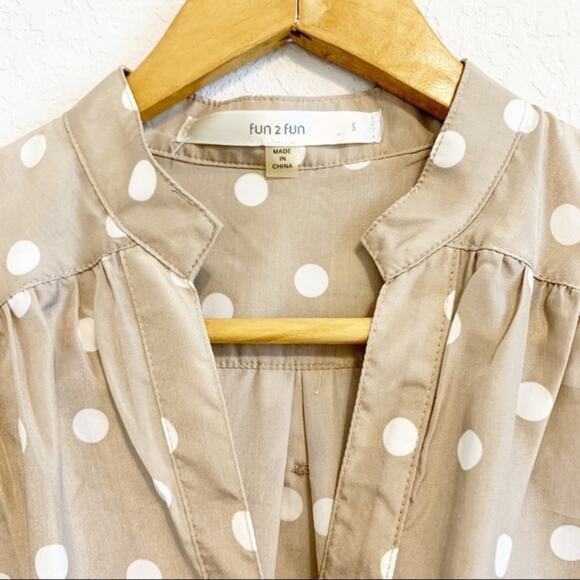 ModCloth Beige and White Polka Dot Button Down Shirt - Picture 2 of 6